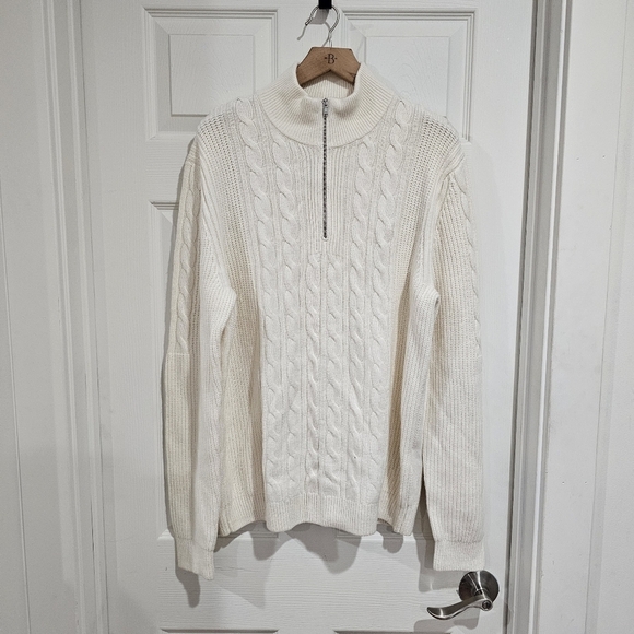 Reiss Rosso Cable Stitch Quarter Zip Sweater - Picture 2 of 8